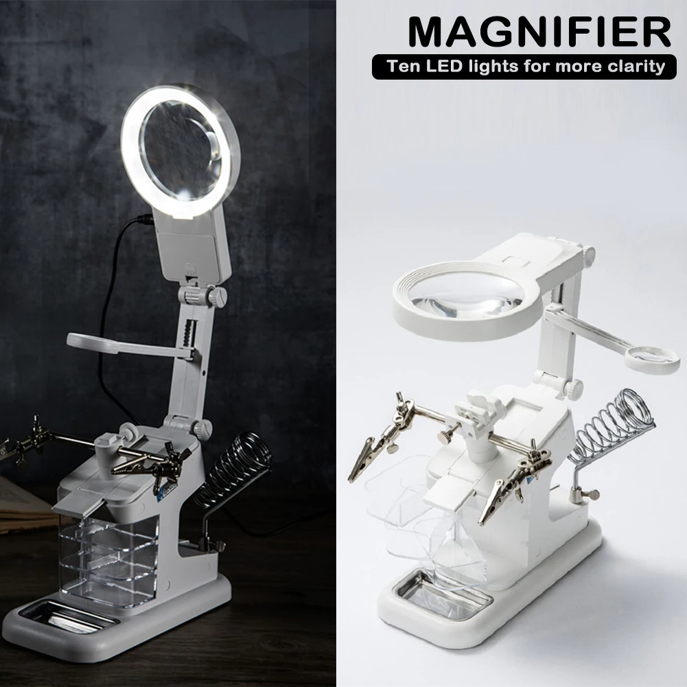 3X 4.5X 25X Welding Magnifier with LED Light Desktop Magnifying Glass Alligator Clip Loupe Helping Hand Soldering Repair Tool