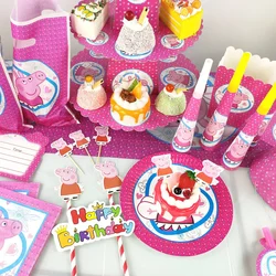 NEW Hot Selling Peppa Pig Children's Birthday Supplies Tablecloth Paper Cup Flag Banner Party Toys Children's Holiday Gifts