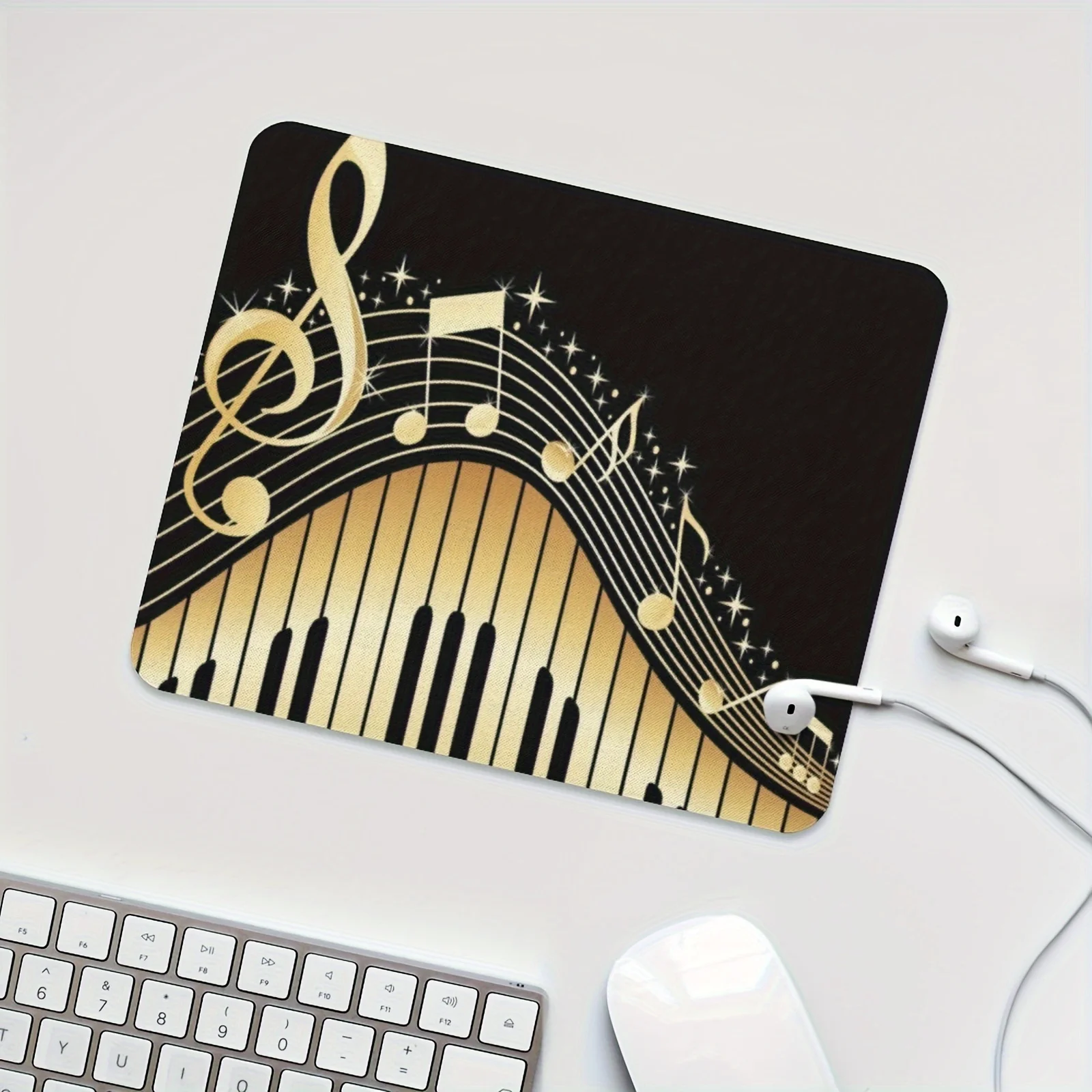 Music Mouse Pad Black Music Rubber Golden Piano Keys Treble Clef Office Desk Mat Decor Durable Desk Mat Desktop Accessories