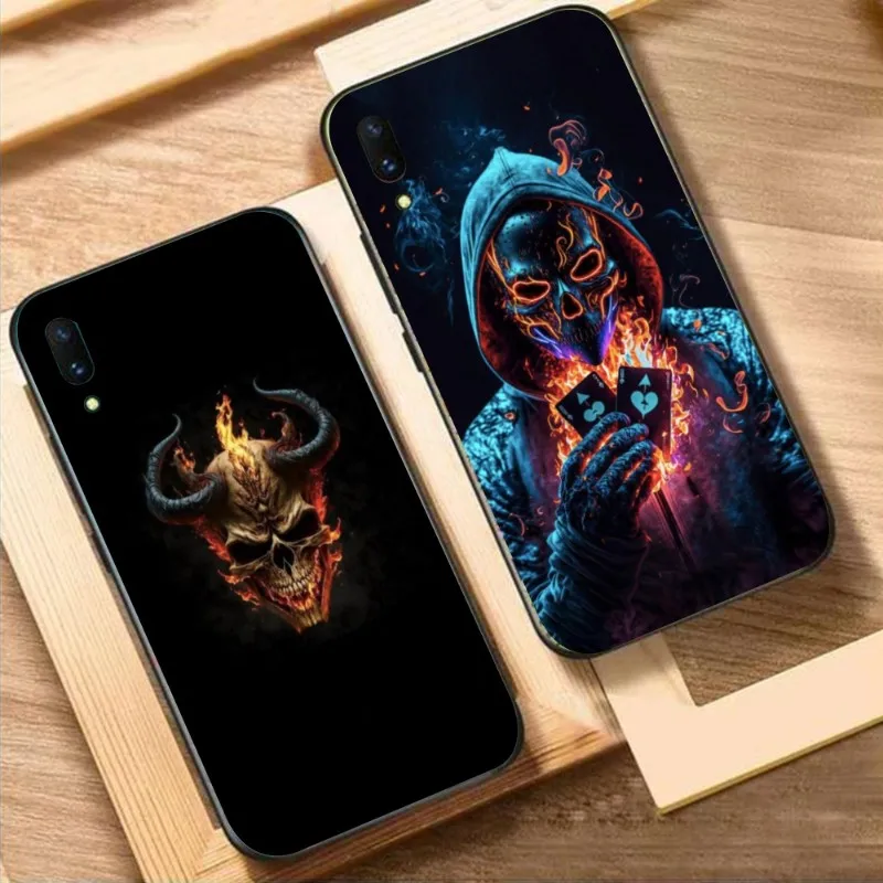 Fire Skull Head Smart Phone Case for Huawei Mate 40 30 20 10 Pro Lite Nova 9 8 5T Y7p Y7 Black Soft Phone Cover Funda