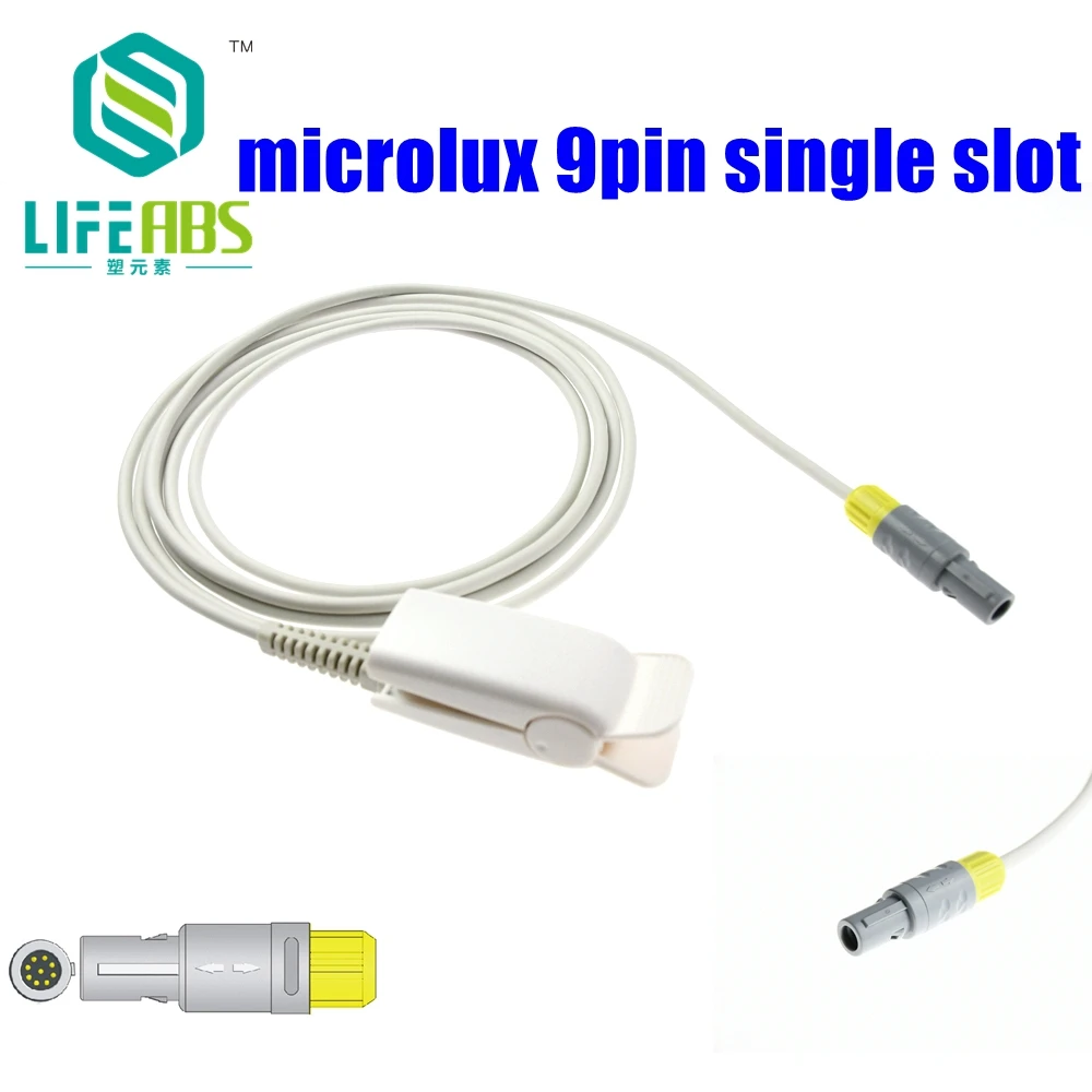 For Microlux 9pin Single Slot Patient Monitor Child Finger Clip Ear Clip Silicone Long Cable Reusable Spo2 Sensor Adapter