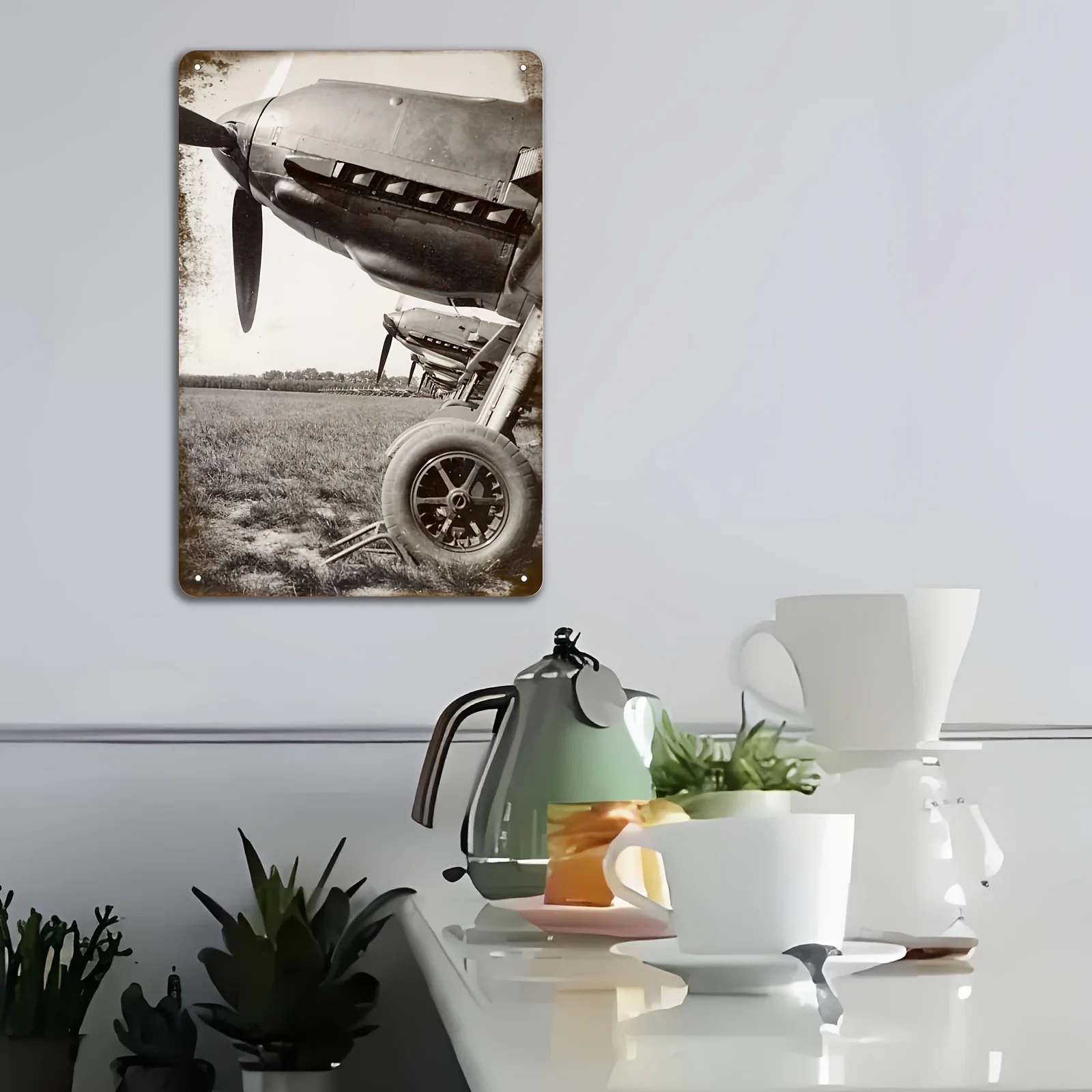 CIFBUY Vintage Me109E Fighter Aircraft Aluminum Wall Art Waterproof Durable Metal Sign for Home Kitchen Bedroom Bar Decor