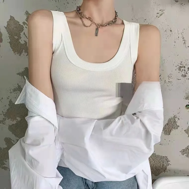 Women's round Neck Slim Fit Tank Top Anti-Light Strap Design Spring Summer New Style Versatile Base Layer Fashionable Casual ...