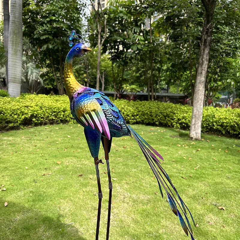 80cm Solar Lights Peacock Statues Garden Decoration Outdoor Lamp Hollow Figurine Path Lawn Metal Sculpture