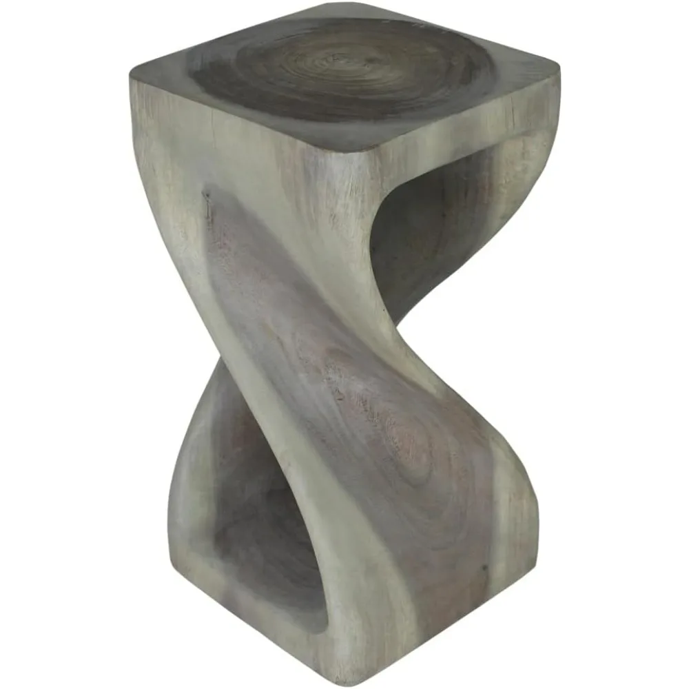 Original Wood Twist Stool 12 X 12 X 23 in High Grey Oil End Tables