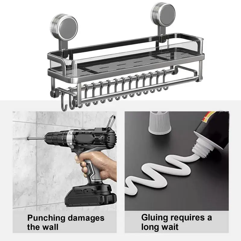 Shower Racks For Inside Shower Shower Caddy Organizer Large Capacity Holder Basket Tray Suction Cup With Hooks For Gym Dorm