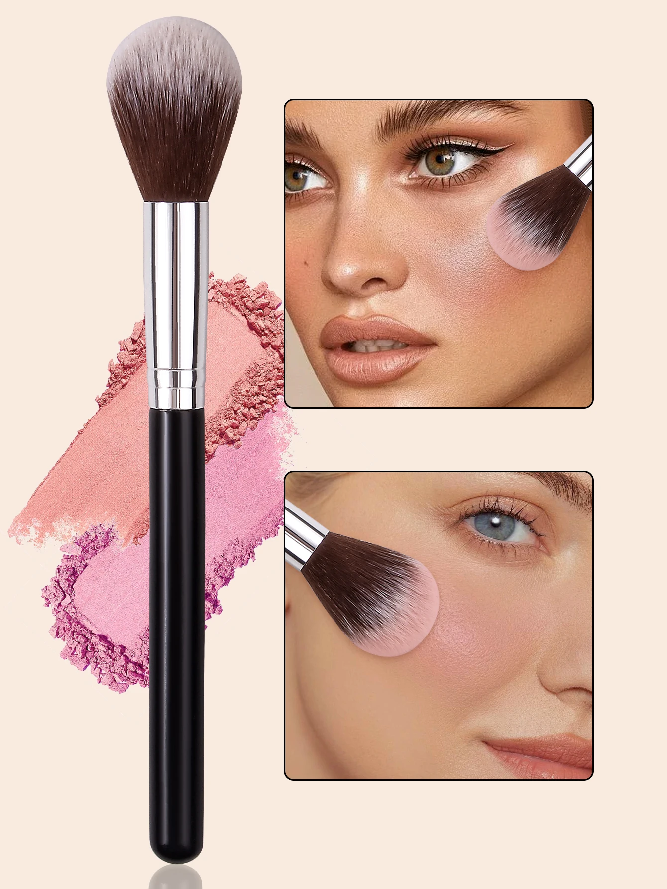 Ein einzelner flammenförmiger Make-up-Pinsel mit runder Spitze, ein Rouge-Puderpinsel mit runder Spitze für nicht puderfressendes Make-up