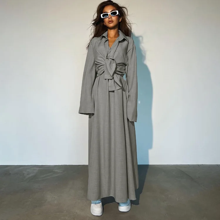 

Women's Clothing 2024 New Fashionable Loose Fitting Sleeved Vest Long Skirt Two-Piece Shirt Dress Set