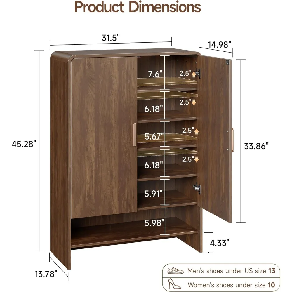 خزانة تخزين الأحذية الكبيرة ذات 6 طبقات على طراز المزرعة مع أبواب للمدخل - منظم رف الأحذية الخشبي الحديث
