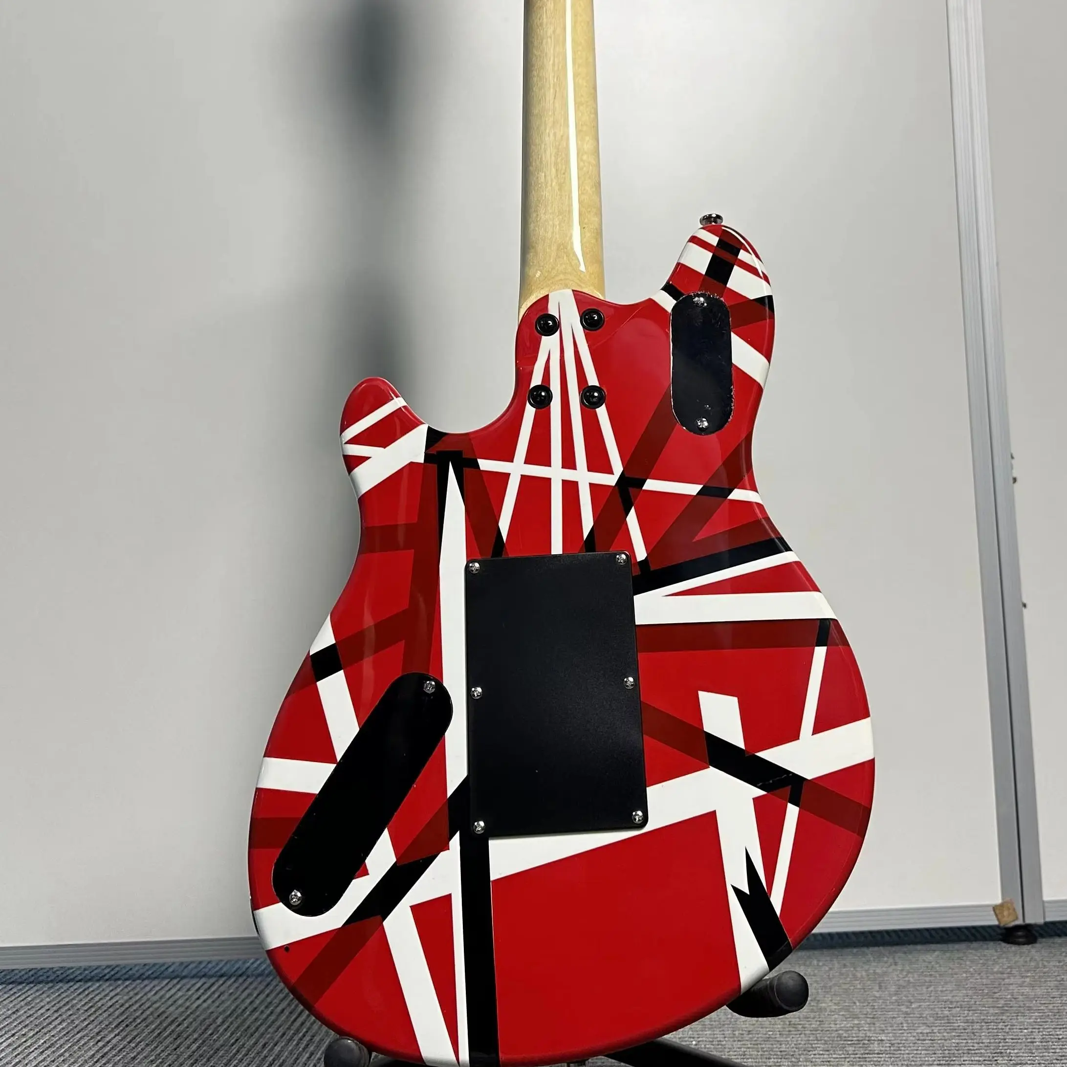 Red Black Striped Special-Shape Electric Guitar With Double-Lock Tremolo Bridge And HH Acoustic Pickup For Hard Rock Playing