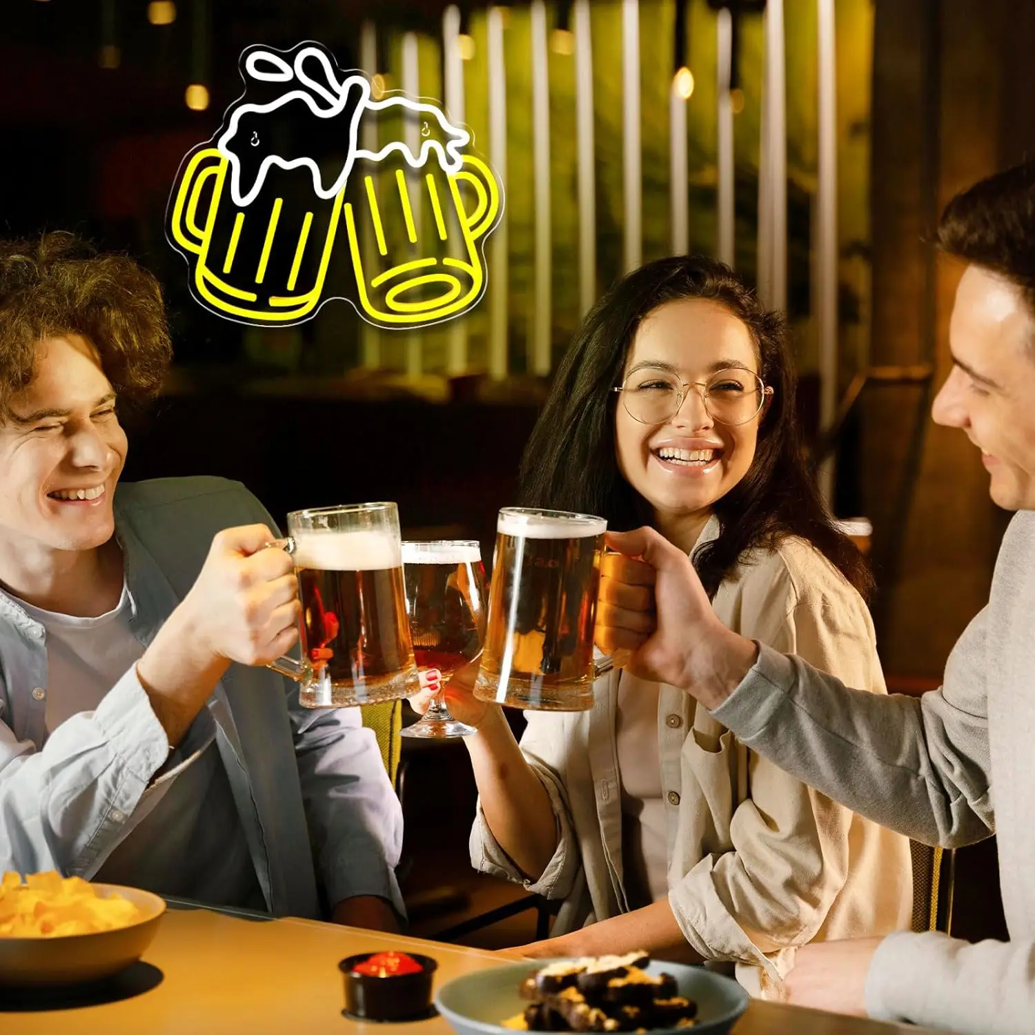 Dimmable Beer Neon Sign for Wall Decor, USB Powered LED Bar Sign for Man Cave, Pub, Club, Hotel, Bedroom & Party