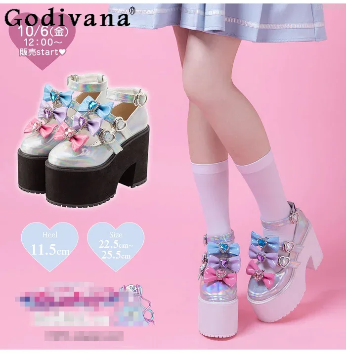 

Japanese Girly Sweet Y2k Original Bow Waterproof Platform Lolita Shoes Summer Fashion Elegant Mary Jane Shoes Women High Heels