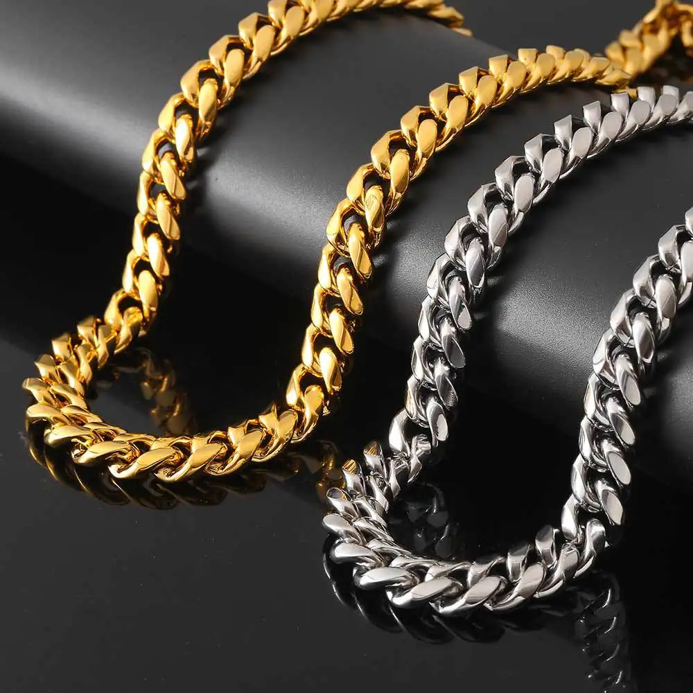 6mm-14mm Golden Curb Cuban Link Chain Necklace For Men and Women 316L Stainless Steel Bracelet Hip Hop Fashion Jewelry