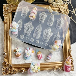 All-transparent Silicone Nail Art Mold, resina Moldes, Floresta Animais, coelhos, pássaros, gatos, em forma de pipoca, Super bonito