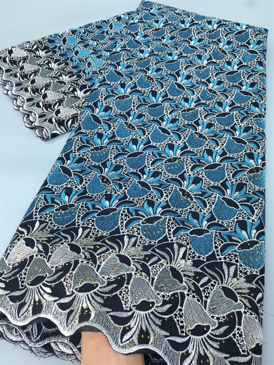 

Нигерийская швейцарская кружевная ткань из хлопка с камнями, элегантный материал для женских платьев, для вечеринок, 5 ярдов, TY4016