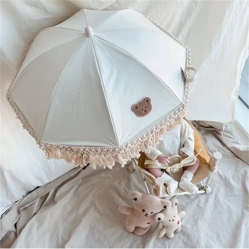 

Children Bear Embroidery Umbrella Outdoor Stroller Umbrella Beach Sunscreen UV Protection Baby Fashion Photography Props