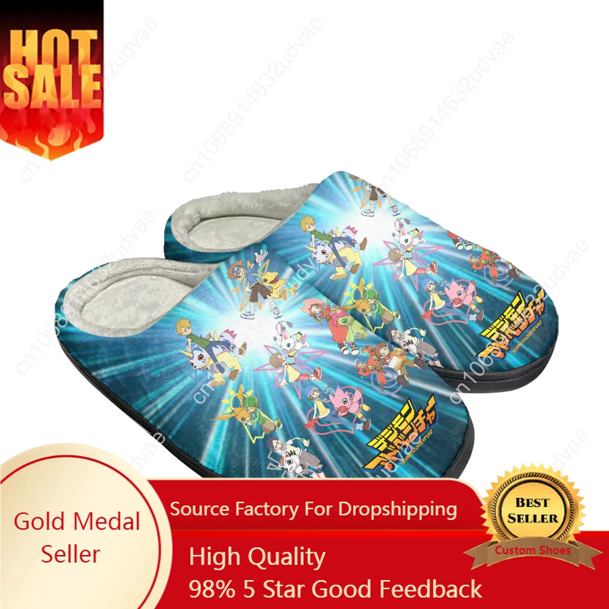 

Digimon Adventure Cartoon Home Cotton Custom Slippers Mens Womens Plush Bedroom Casual Keep Warm Shoes Cute Thermal Slipper