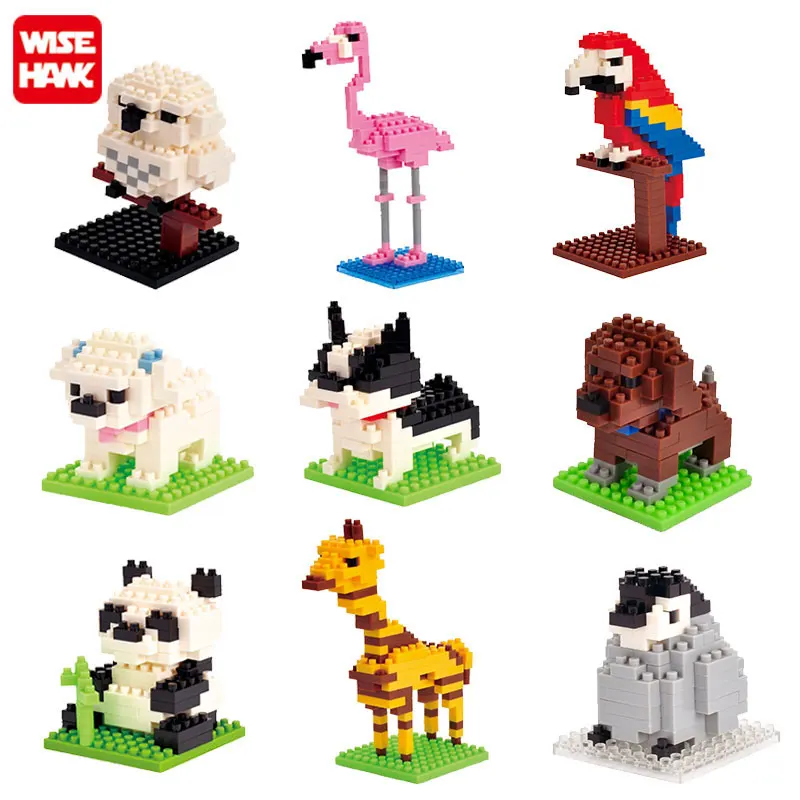 1Pcs Animal Model Figures Mini Blocks 3D Moose Bear Dog Cat Eagle Building Brick Educational Toy For Children Birthday Gift Girl