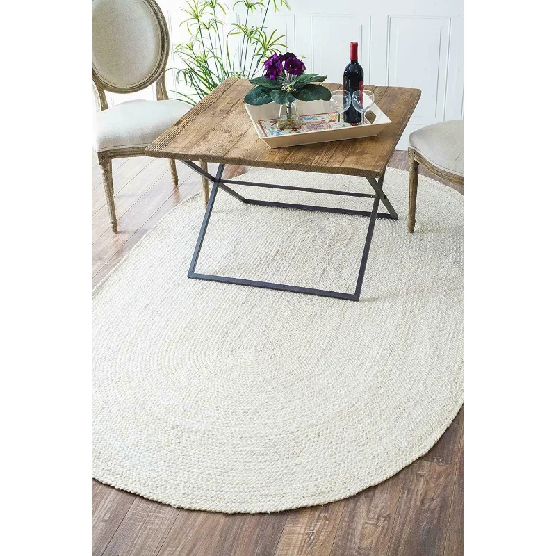 

Rug Natural Jute White Oval Handmade Rug Braided style Rugs Reversible