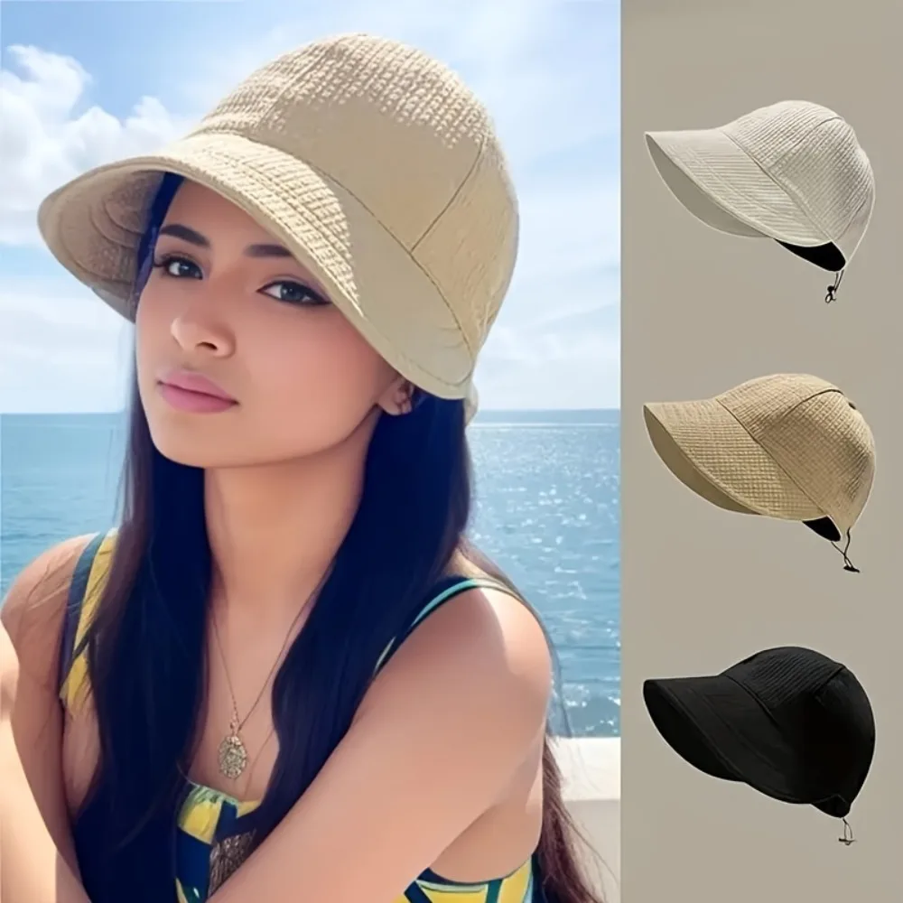 Women\'s Drawstring Waffle Pattern Baseball Cap, Fashionable Sun Protection Beach Travel Sun Hat, Suitable For Spring & Summer