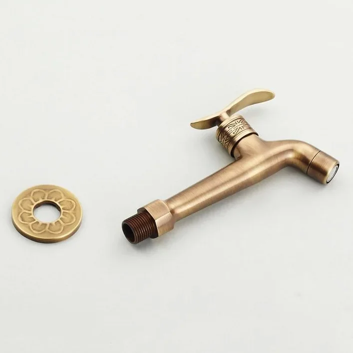 Antique-Style Solid Brass Washing Machine Faucet for Mop Sink, Single-Cold Outdoor Balcony, 4mm Wall-Mounted