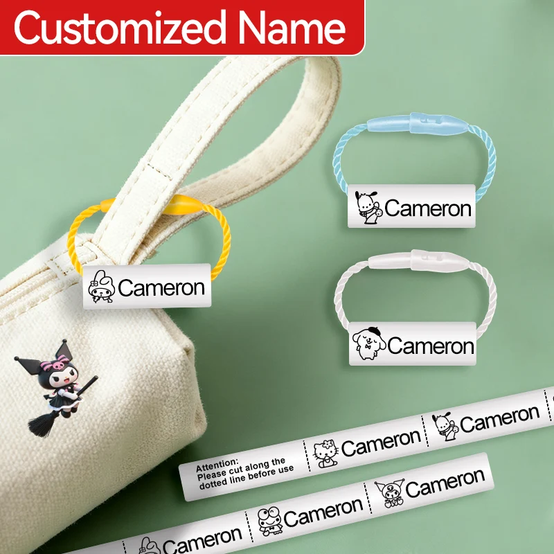 

SANRIO Personalized Name pendant - Custom Name Ring for Lunch Bags/Uniforms/Keychains, Waterproof Easy-Clean