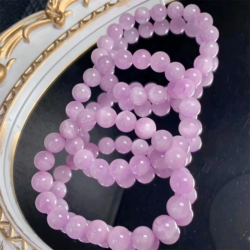 10MM Natural Kunzite Bracelet Elastic Women Stretch Lavender Color Stone Healing Gems For Girl Gifts Jewelry