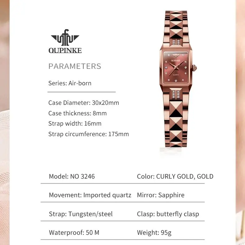 OUPINKE 3246 Women Watch Luxury Swiss Quartz Brand Watch Waterproof Tungsten Steel Strap Boutique Gift Box Elegant Women Watch