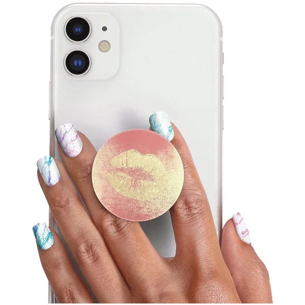 4 Pack Cell Phone Stand，Multi-Function Cellphone Foldable Finger Grip Holder  - Pink Ombre White Marble Rose Gold Kiss Lip