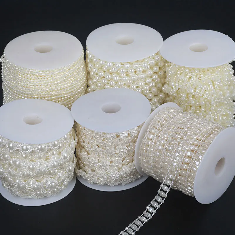 1Meter Pearls String Beads Faux Ivory Pearl Rose Chain Flower Pearl Beads Trims Garland Strand for Craft Wedding Valentine Decor