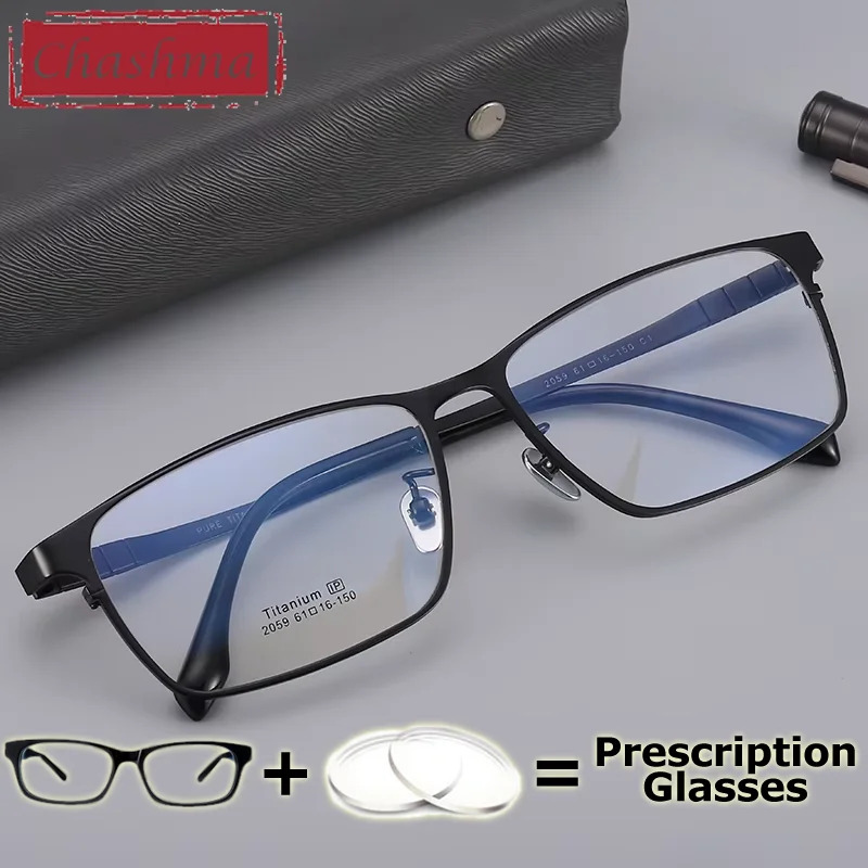Chashma Prescription Glasses Men Optical Wide Eyeglasses Frame Pure Titanium Ultra Light Myopia Lens Multifocal Spectacles Gafas
