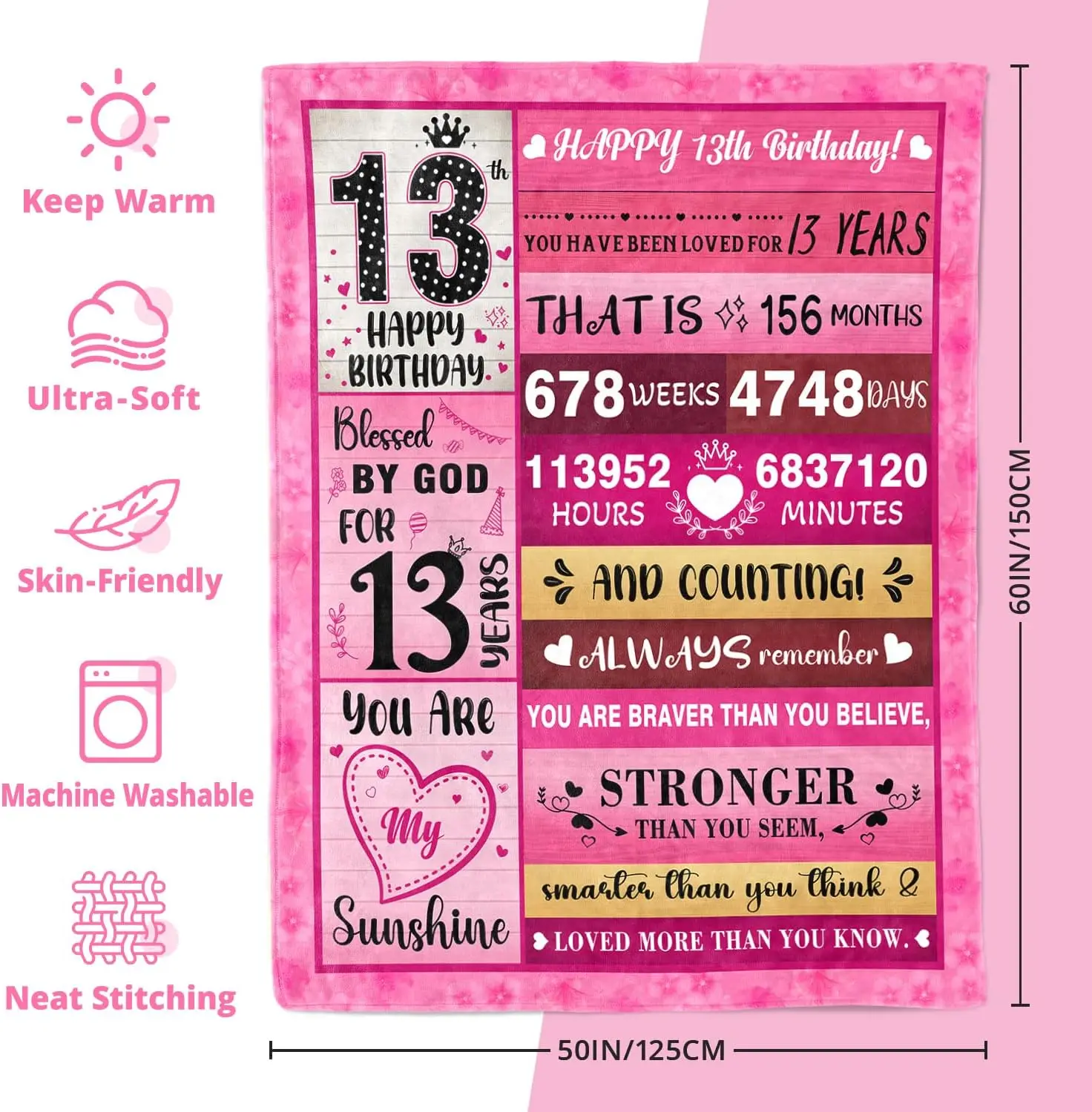 13 Year Old Girl Gifts - 13th Birthday Gifts for Girls - Bday Blanket for 13-Year Old-Girl - 13th Birthday Decorations for Girls