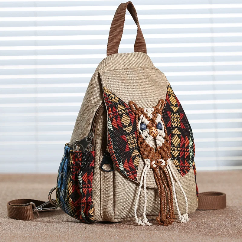 

Ethnic Style New Women's Bag Backpack Canvas Tassel Chest Bag Backpack Tourism Backpack