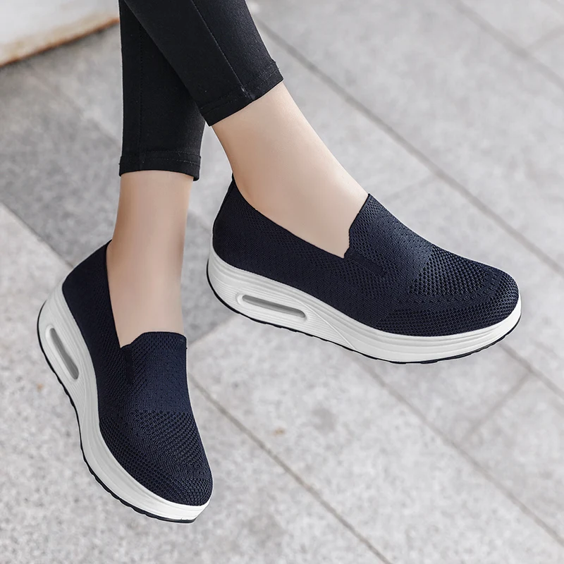 Summer Women Fashion Vulcanized Sneakers Platform Solid Color Flat Ladies Shoes Casual Breathable Wedges Ladies Walking Sneakers