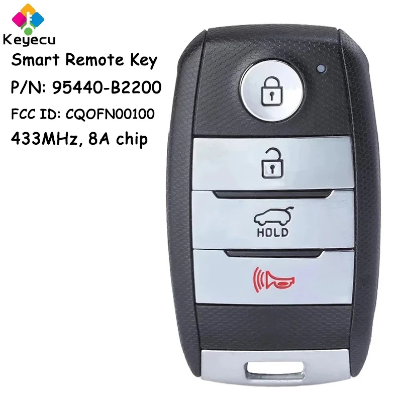

KEYECU Smart Prox Remote Car Key With 4 Buttons 433MHz 8A Chip for Kia Soul 2014 2015 2016 Fob 95440-B2200, FCC ID: CQ0FN00100