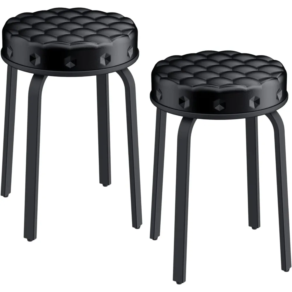 Sofeya Bar Stool Set of 2, 18.5 Inch Backless Round PU Leather Stool with Metal Legs, Modern Stackable Upholstered Short Stools