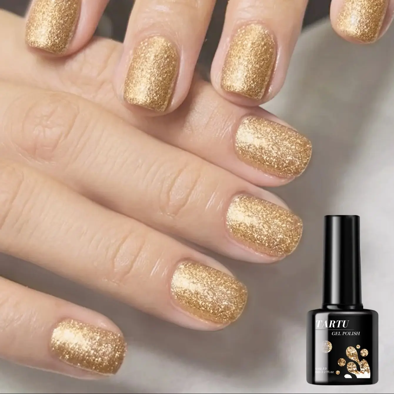 เจลทาเล็บกลิตเตอร์สีทอง 8 มล. กลิตเตอร์โฮโลแกรม ล้างออกได้ด้วยไฟ LED/UV ติดทนนาน กลิตเตอร์วิ้งๆ สำหรับทำเล็บที่บ้านและร้านทำเล็บ