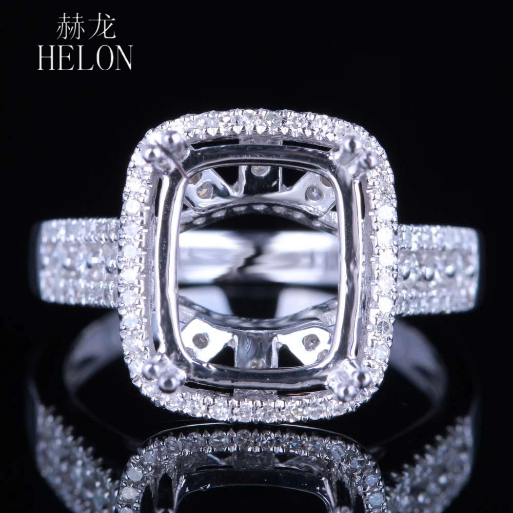 

HELON Solid 14K White Gold Natural Diamond Semi Mount Engagement Ring Setting Fit 11X9MM Cushion/Emerald/Radiant