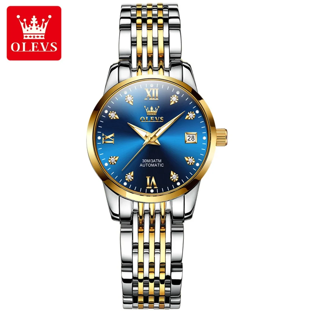 

OLEVS брендовые роскошные механические часы для женщин, водонепроницаемые наручные часы с календарем из нержавеющей стали, женские часы Relogio Feminino