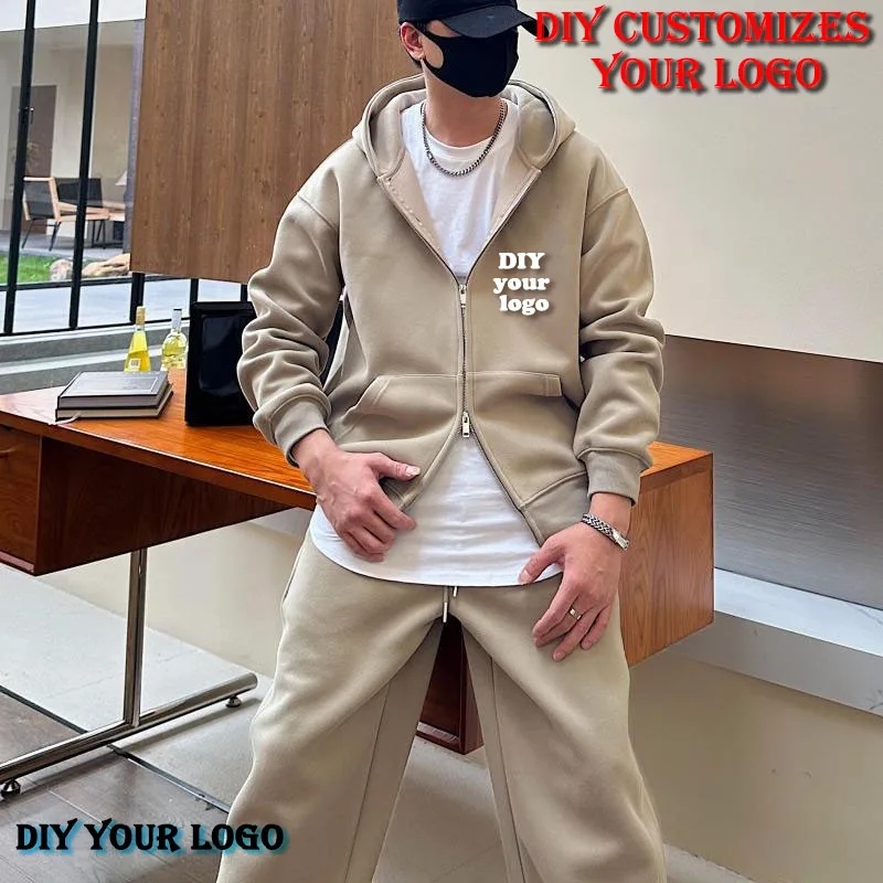 

DIY customizes your logo men's casual jogging set with high-quality printed sportswear pants and hooded sweatshirt 2-piece set