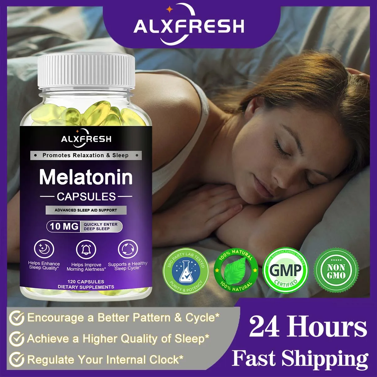 Alxfresh-Suplemento de melatonina, 10 mg, disolución rápida, 60/120 tabletas | Sin medicamentos | Vegano, sin transgénicos