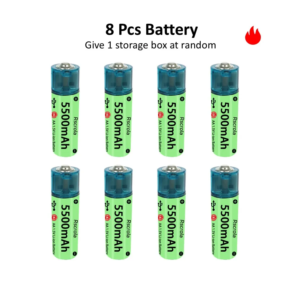Universeller wiederaufladbarer AA-Akku, langlebig, 5500 mAh, Li-Ionen-Akku, AA-USB, direkte Aufladung für Spielzeug, Uhren, Game-Controller, Kameras