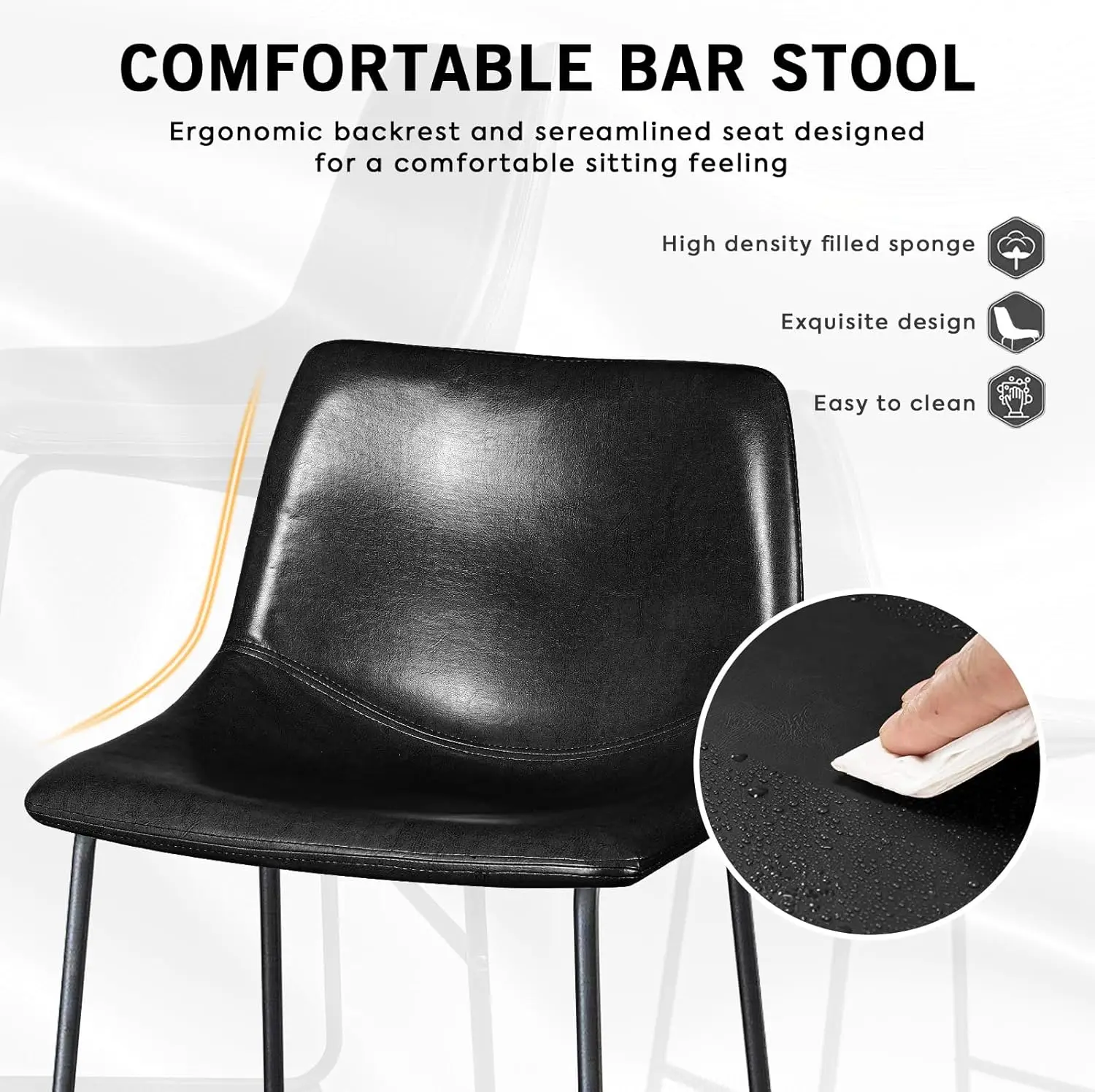 Ensemble de tabouret de bar en similicuir avec dos et pied en métal, piste de bar OL, comptoir moderne recommandé, 26 po, 2 pièces