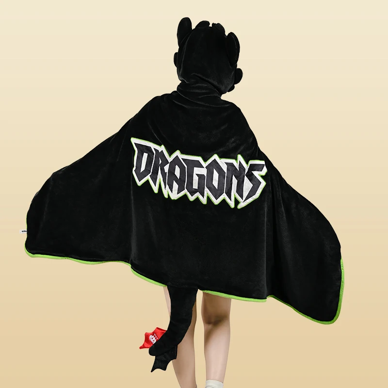 Potdemiel Official Toothless Night Fury Hooded Dragons Plush Shawl Blanket Warm Throw Office Napping Air Conditioning Windproof