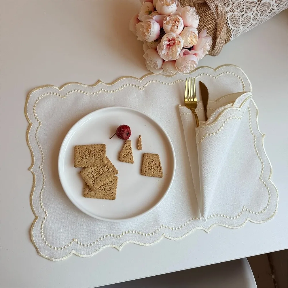 Vintage Placemat Napkins Imitation Cotton Linen Embroidered Fabric Decorative Table Mat Washable French Lace Table Place Mat