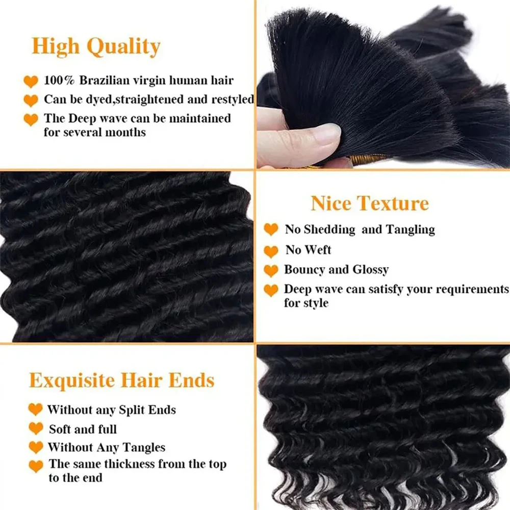 Deep Wave Boho Braids Human Hair Bulk 100% Human Hair Braiding Hair No Weft Human Hair Bundles 100g Bulk Hair Extensions