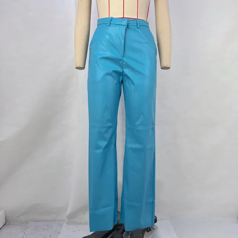 Elegant Women's Pants New 2025 Autumn Fashion PU Leather High Waist Lifting Straight Leg Casual Y2k Trousers for Female