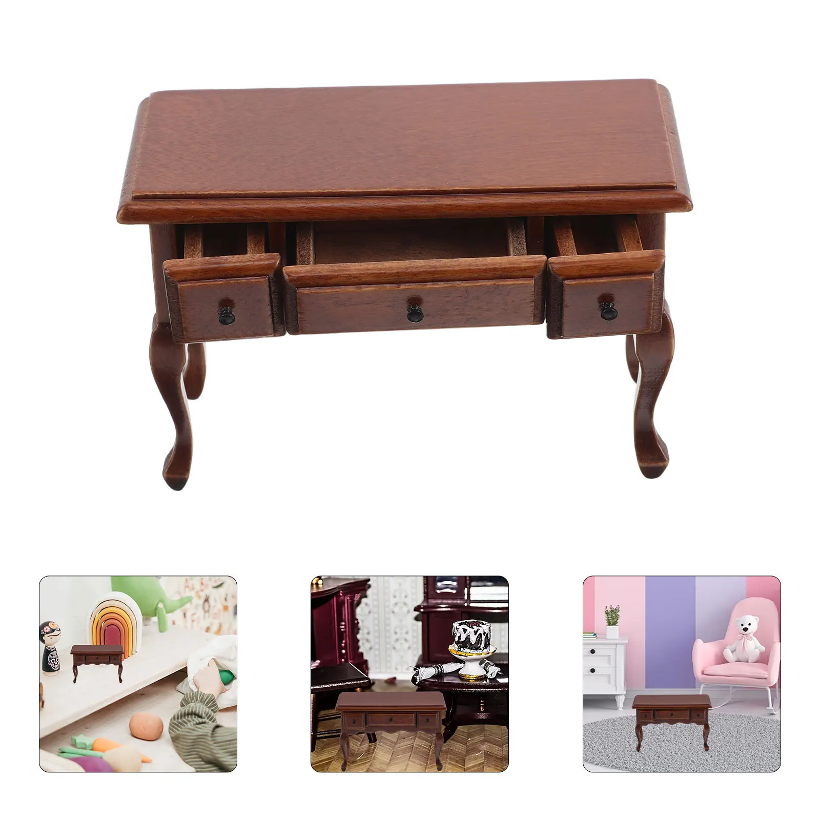 

Miniature Chestnut Finished Wooden Table Realistic Vintage End Table for Mini Furniture Collecting DIY Home Miniature Room Kit