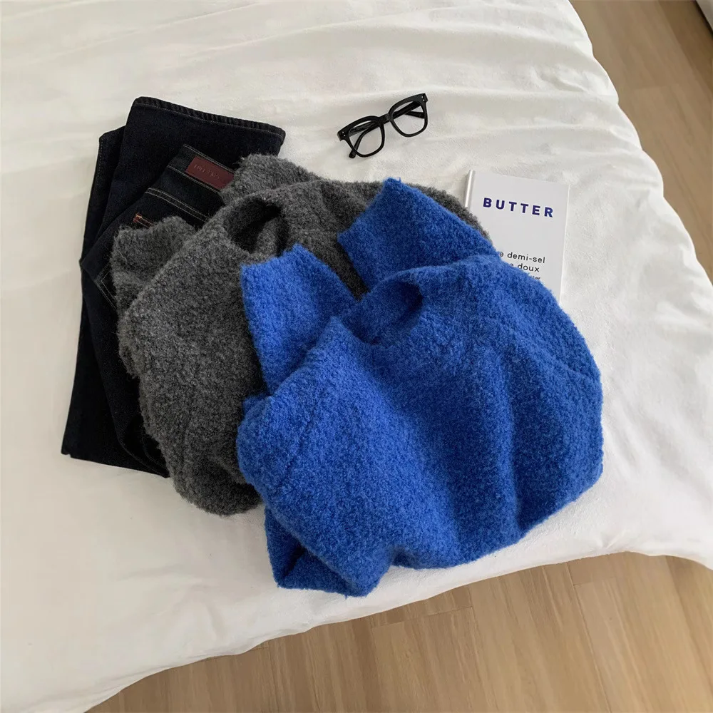 Circular Yarn Pullover Thick Sweater For Women 2024 Winter Loose Soft Warm Wool Knitted Sweater