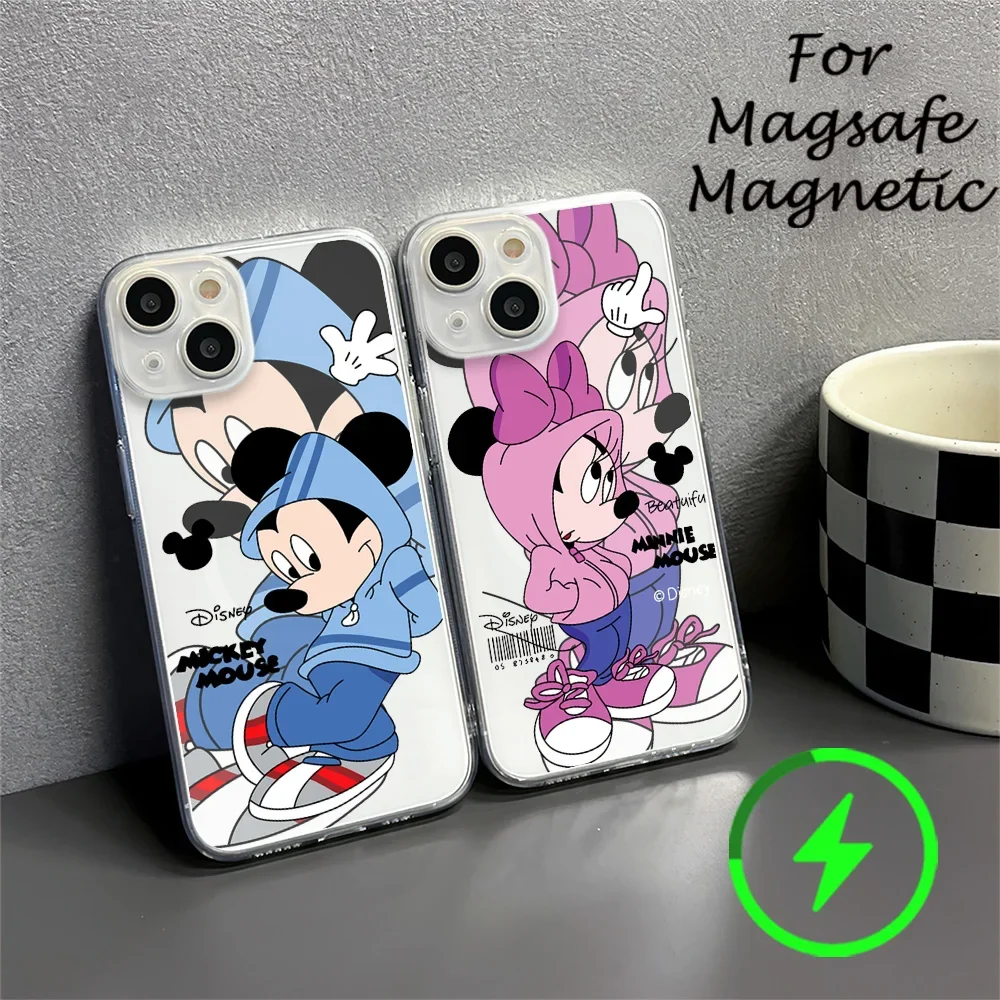 MINISO Disney M-Mickey Mouses Phone Case For IPhone 15 14 13 12 11 Transparent Magnetic Suction Cover